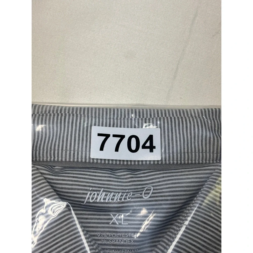 Johnnie-O Mens XL Grey Striped Performance Polo Shirt Eagle‎ Globe 1924 Logo